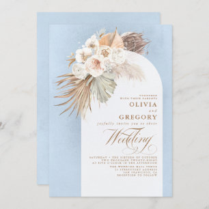 Pampas Grass Floral Elegant Dusty Blue Wedding Kaart