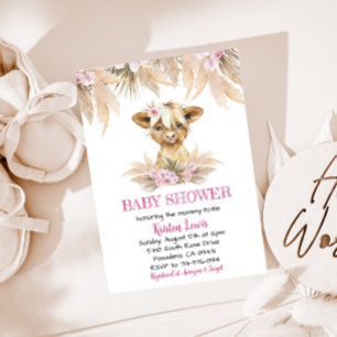 Pampas Grass Floral Highland Koe Boho Baby shower Kaart