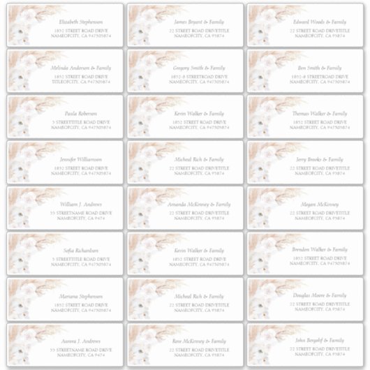 Pampas Grass Floral Nom Étiquette de adresse (Devant)