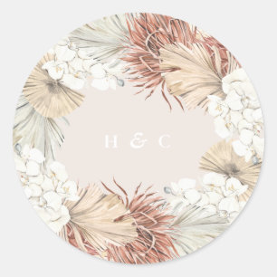 Pampas Grass Floral Oerwoud Soft Blush Wedding Ronde Sticker