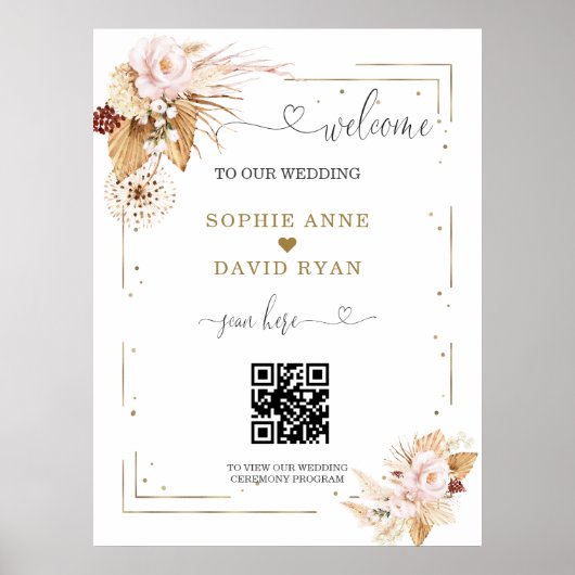 Pampas Grass Floral QR Code Mariage Affiche de bie (Devant)