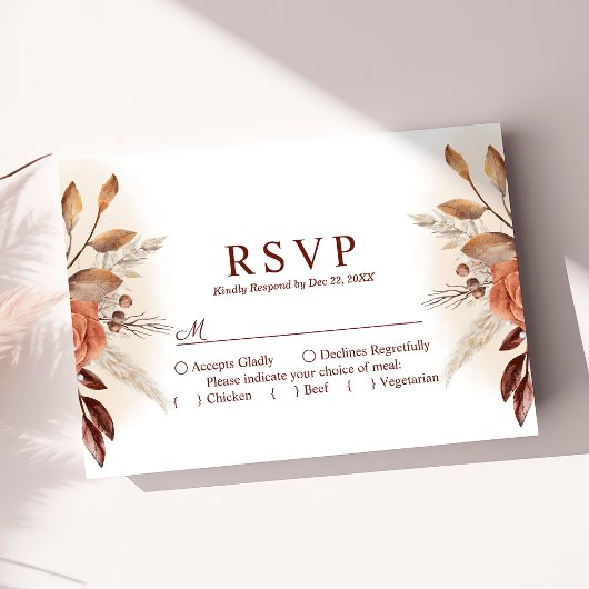Pampas Grass Floral Terracotta Mariage Carte RSVP