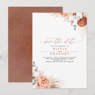 Pampas Grass Floral Terracotta Save the Date Aankondiging