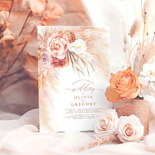 Pampas Grass Floral Terracotta Wedding Invitation Kaart