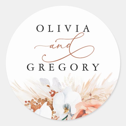 Pampas Grass Floral Terracotta Wedding Ronde Sticker (Voorkant)