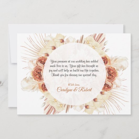 Pampas Grass Floral Weddenschap Hartelijk dank Bedankkaart (Achterkant)