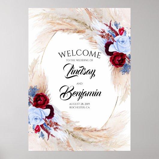Pampas Grass Floral Wreath Weddenschap Poster (Voorkant)