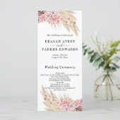 Pampas Grass Gedroogd Bloemen Roos Paarse Bruiloft Programma (Staand voorkant)