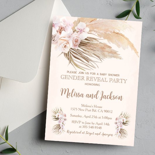 Pampas Grass Gender Reveal Party Invitation