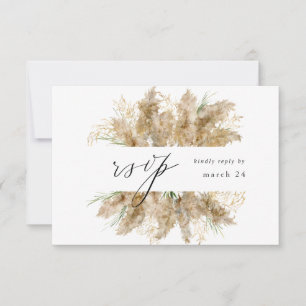 Pampas Grass & Gold Boho w Meal RSVP Kaartje