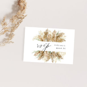 Pampas Grass & Gold Boho w Meal RSVP Kaartje