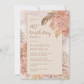 Pampas Grass Hydrangeas Blooms 40e verjaardag Kaart (Voorkant)