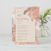 Pampas Grass Hydrangeas Blooms 40e verjaardag Kaart (Staand voorkant)