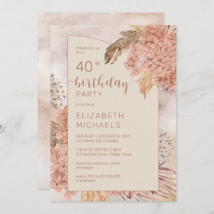 Pampas Grass Hydrangeas Blooms 40e verjaardag Kaart