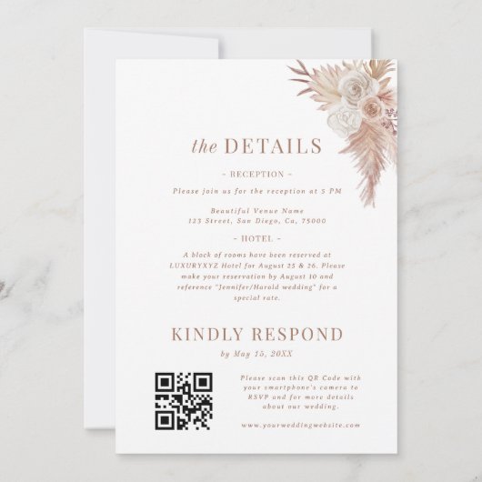 Pampas Grass Minimale Plain Alles in Een Huwelijk Kaart (Achterkant)