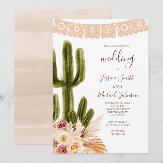 Pampas Grass Muted Tones Wedding Invitation Kaart (Voorkant / Achterkant)