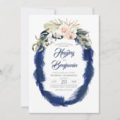 Pampas Grass Navy Blauw en Roze Tropische Bruiloft Kaart (Voorkant)