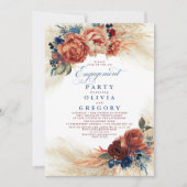 Pampas Grass Navy Blue Terracotta Engagement Party Kaart (Voorkant)