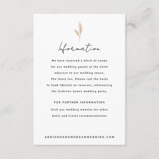 Pampas Grass Neutral Desert Landschap Boho Huwelij Informatiekaartje (Voorkant)