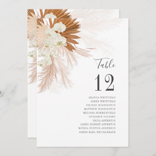 Pampas Grass Numéro de table Mariage Réception (Devant / Derrière)