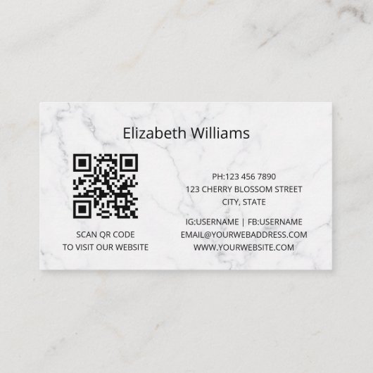 Pampas Grass Photo Marble | QR-code Visitekaartje (Achterkant)