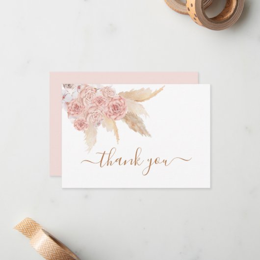 Pampas Grass Pink boho merci Note Cartes (Devant/Arrière en situation)