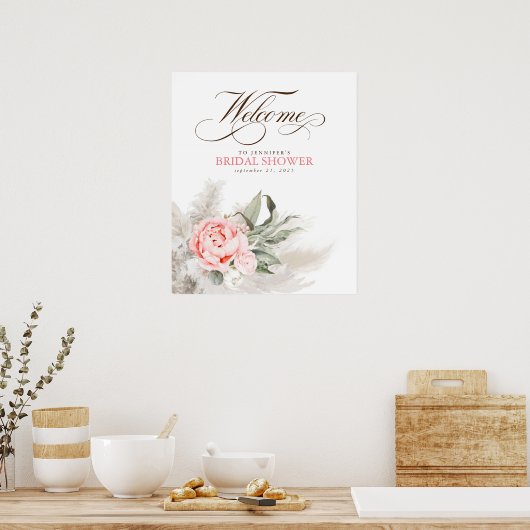 Pampas Grass Pink Floral Botanical Welcome Sign Poster (Keuken)