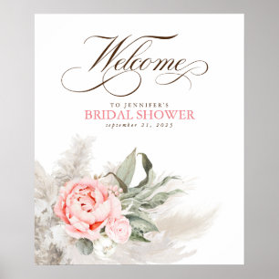 Pampas Grass Pink Floral Botanical Welcome Sign Poster