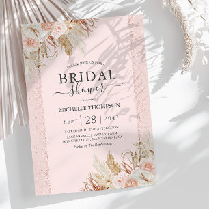 Pampas Grass Pink Floral Bridal Shower Kaart