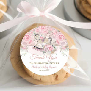 Pampas Grass Pink Floral Rocking Horse Baby shower Ronde Sticker