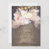 Pampas Grass Pink Floral Rustic Baptisme Kaart (Voorkant)