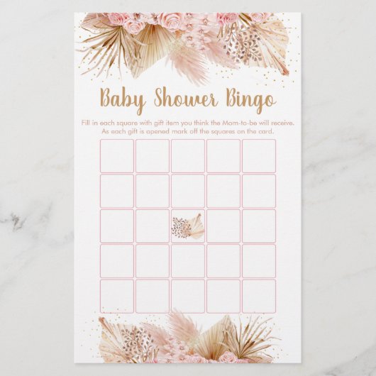 Pampas Grass Pink Gold Baby shower Bingo (Voorkant)