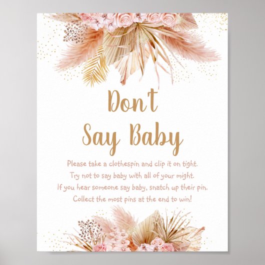 Pampas Grass Pink Gold Floral zeg niet dat Baby ga Poster (Voorkant)