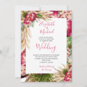 Pampas grass Protea Floral Modern Pink Wedding Kaart (Voorkant)