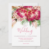 Pampas grass Protea Floral Modern Pink Wedding Kaart (Voorkant)