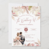 Pampas Grass QR Code RSVP Bruiloft Boho Uitnodigin Kaart (Voorkant)