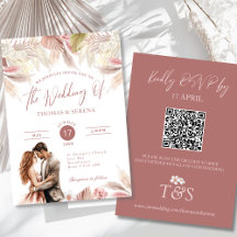 Pampas Grass QR Code RSVP Bruiloft Boho Uitnodigin