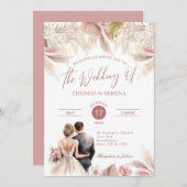 Pampas Grass QR Code RSVP Mariage Boho Invitation (Devant / Derrière)