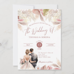 Pampas Grass QR Code RSVP Mariage Boho Invitation