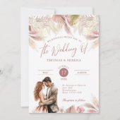 Pampas Grass QR Code RSVP Mariage Boho Invitation (Devant)