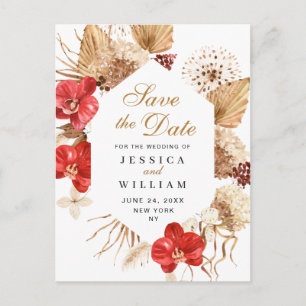 Pampas Grass Red Orchids Weddenschap Save the Date Briefkaart