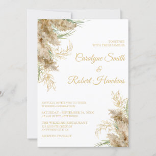 Pampas Grass Romantic Wedding Invitation Kaart