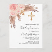 Pampas grass roos blush kruis eerste heilige commu uitnodiging briefkaart (Voorkant)