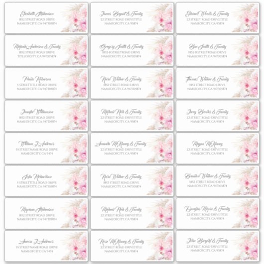 Pampas Grass rose Floral Nom d'hôte Étiquettes de  (Devant)