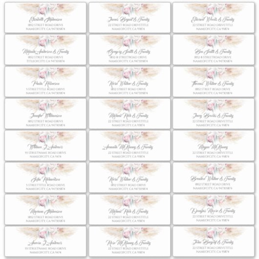 Pampas Grass rose Floral Nom d'hôte Étiquettes de  (Devant)