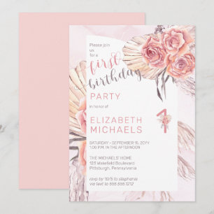 Pampas Grass  Roze bloei 1e verjaardag Kaart