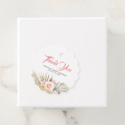 Pampas Grass Roze Bloemen Baby shower Dank u Bedankjes Labels (In situ)