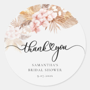 Pampas Grass Roze Bloemen Hand-Lettered Dank u Ronde Sticker