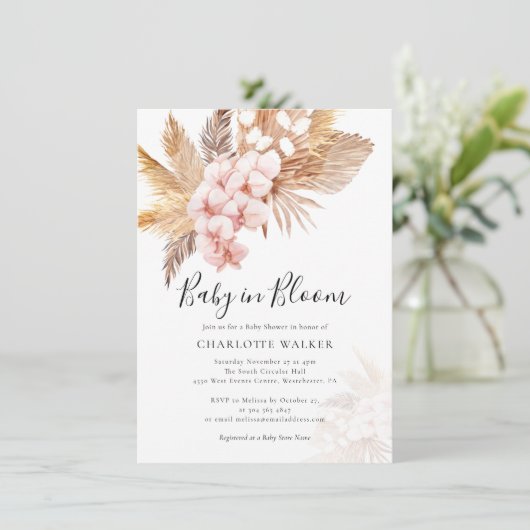 Pampas Grass Roze Bloemen Herfst Baby shower Kaart (Staand voorkant)