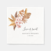 Pampas Grass Roze Bloemen Script Trouwpapier Servet (Voorkant)